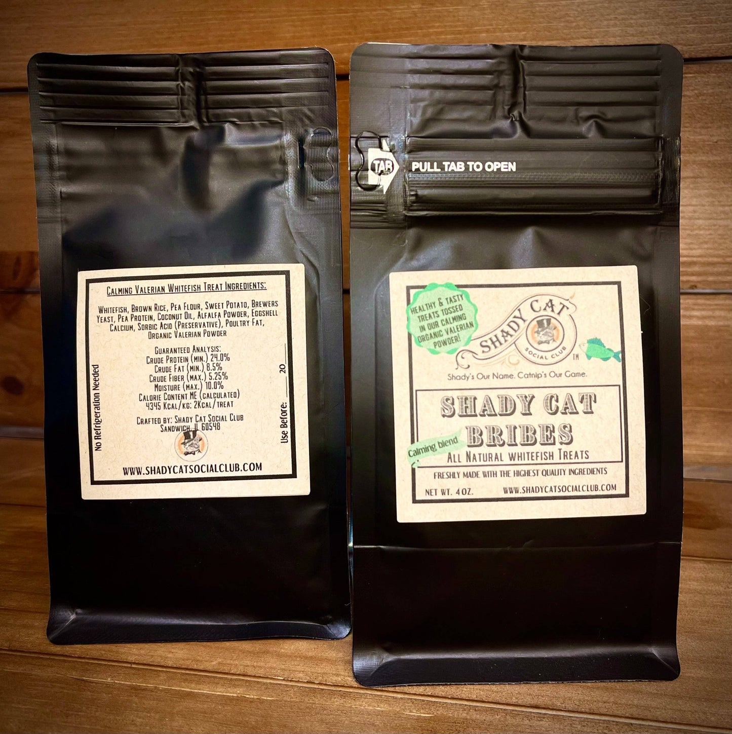 Shady Cat Bribes - Cat Treats **new custom bags**: Calming Whitefish and Valerian