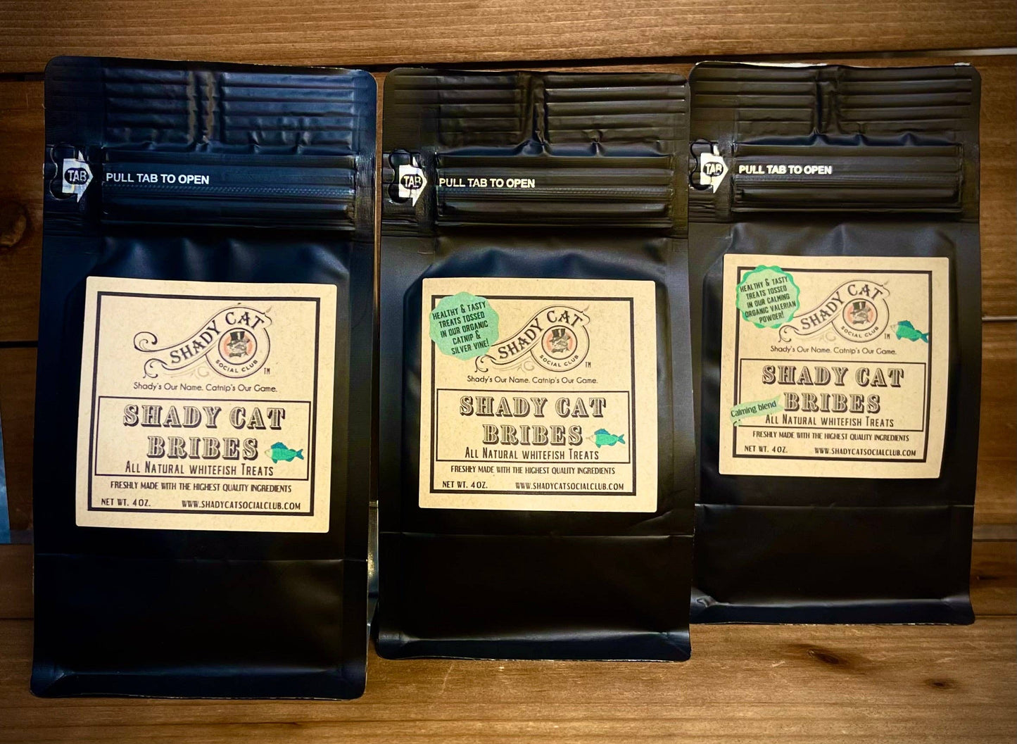 Shady Cat Bribes - Cat Treats **new custom bags**: Calming Whitefish and Valerian
