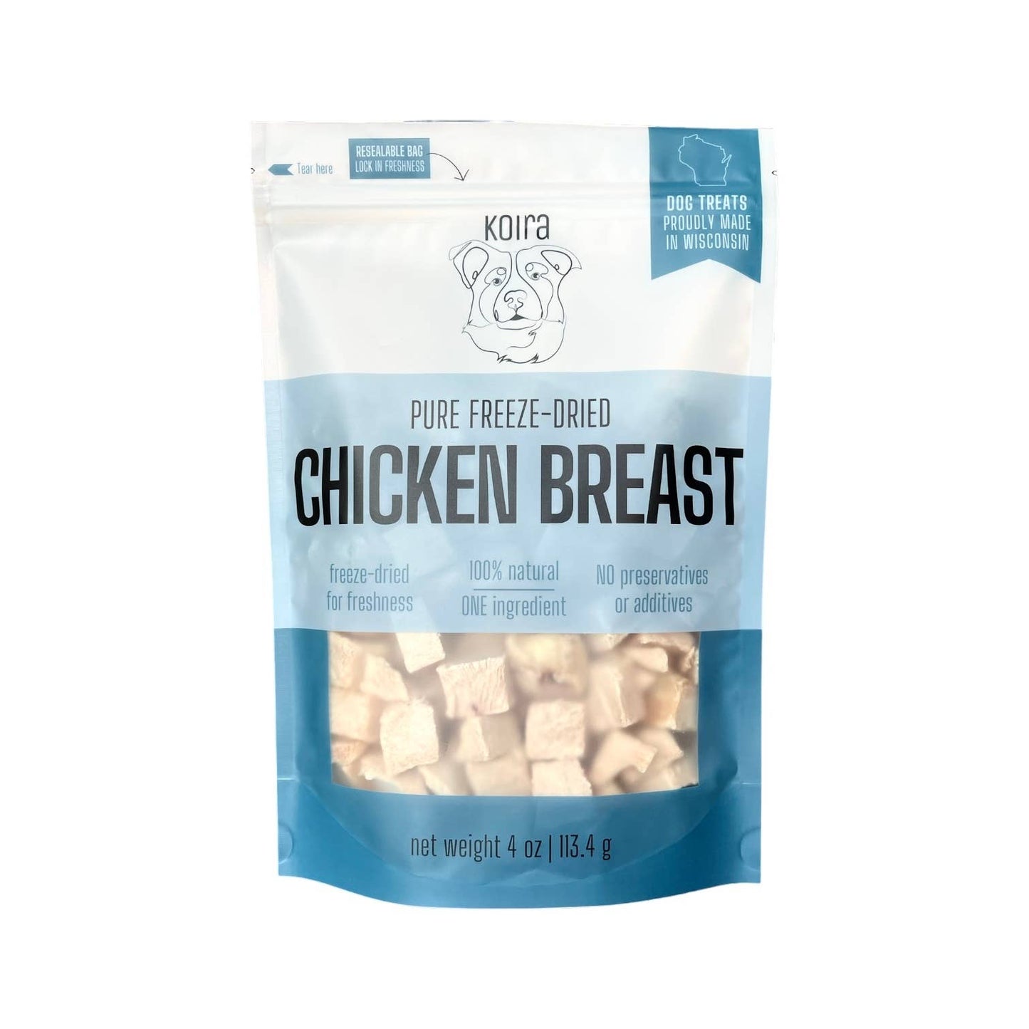 Freeze- Dried Chicken Breast Dog Treats: 4 oz Bag