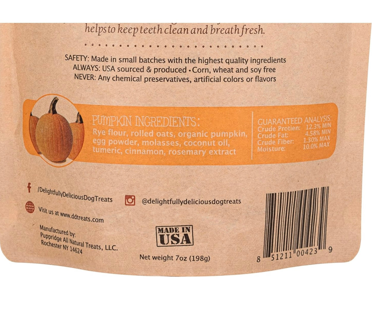 Delightfully Delicious Dog Treats Made in USA All Natural Oven Baked Training Treat with Pumpkin | Easy to Digest, 7oz pouch