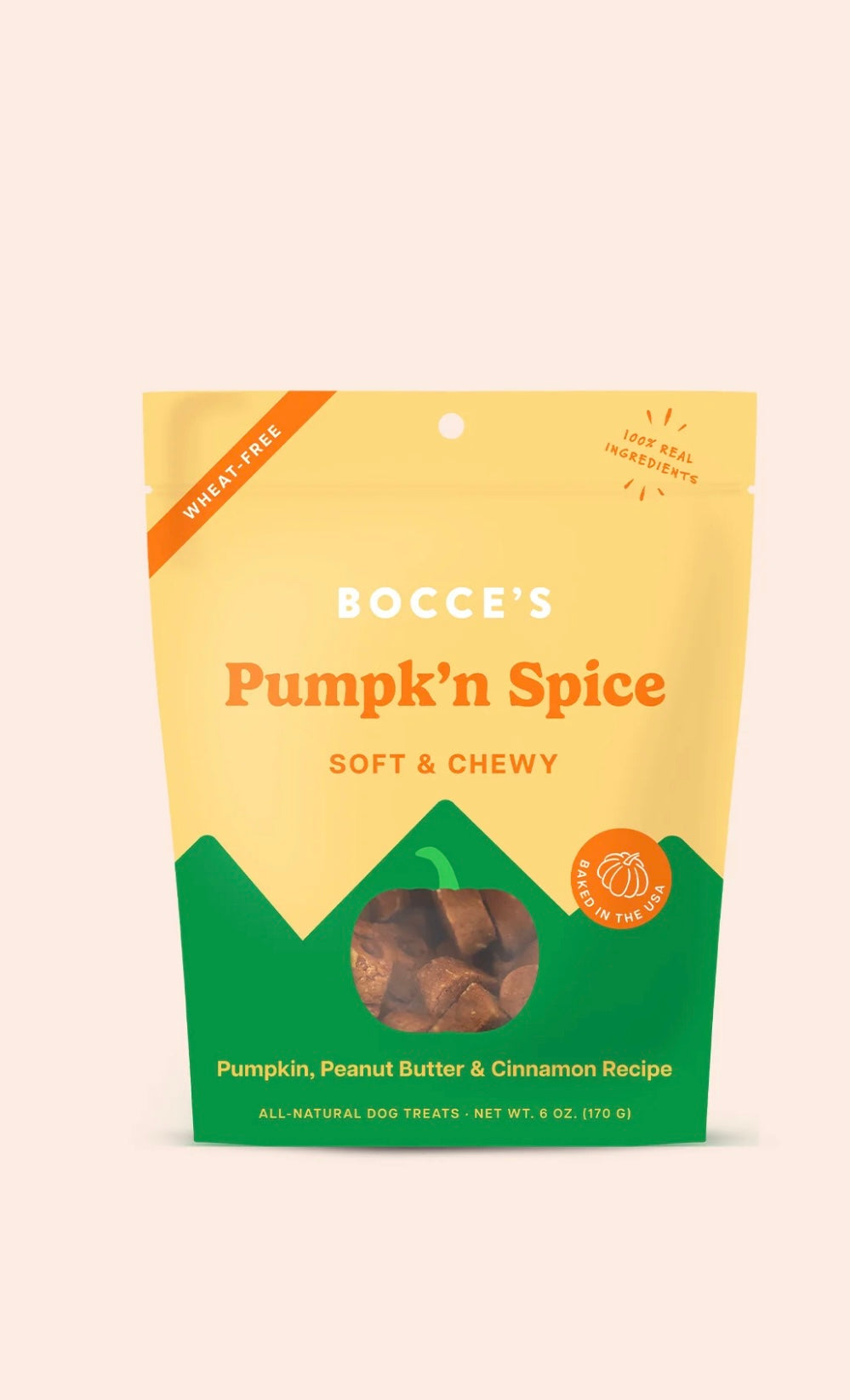 Bocce's Bakery Pumpk'n Spice Pumpkin, PB & Cinnamon Recipe Dog Treats, 6-oz bag