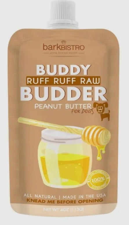 Bark Bistro Company Buddy Budder Ruff Ruff Raw Peanut Butter Lickable Dog Treats, 4oz pouch