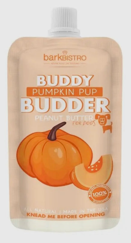 Bark Bistro Company Buddy Budder Pumpkin & Cinnamon Peanut Butter Lickable Dog Treats, 4oz pouch