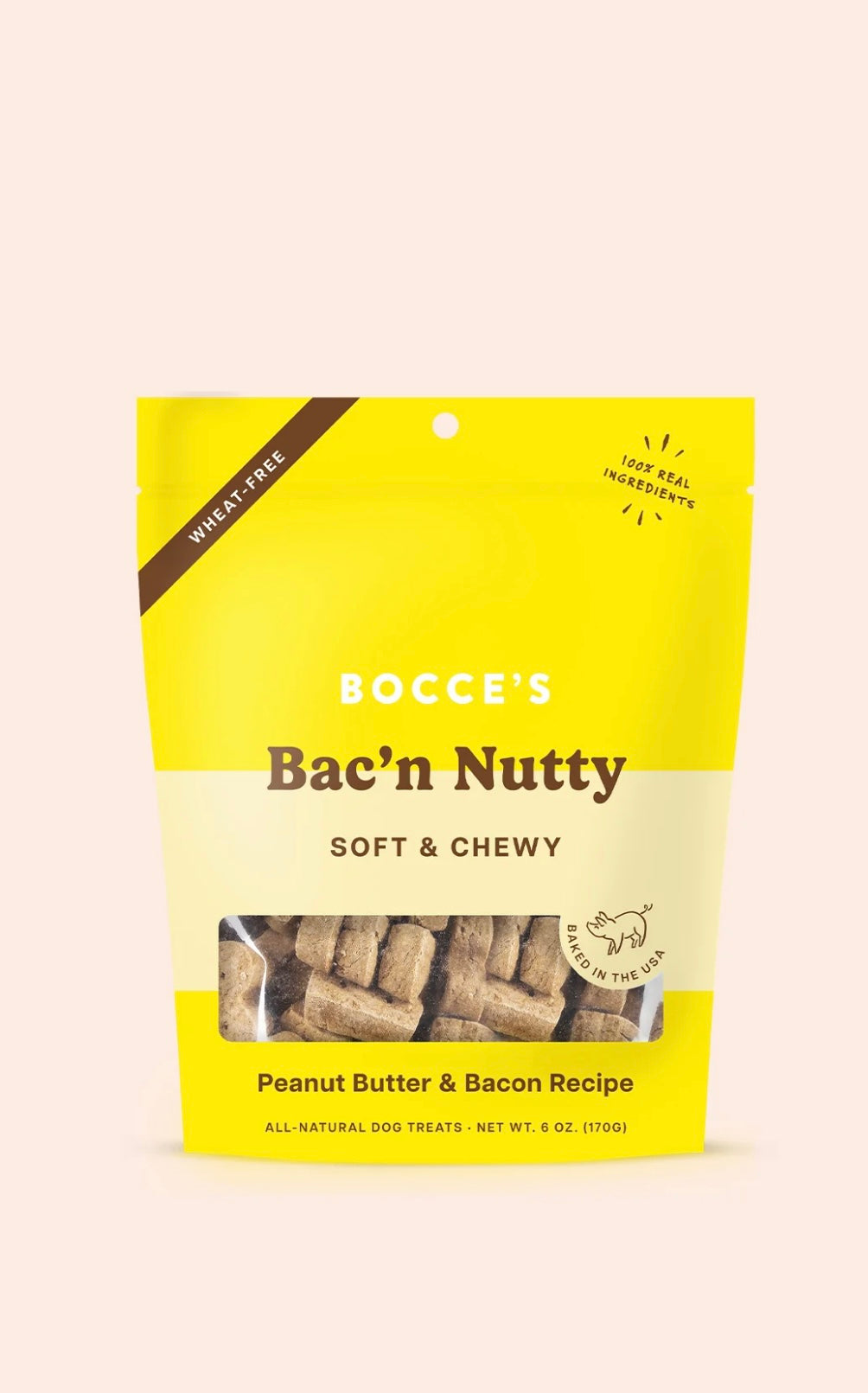 Bocce's Bakery Bac'n Nutty PB & Bacon Recipe Soft & Chewy Dog Treats, 6oz pouch