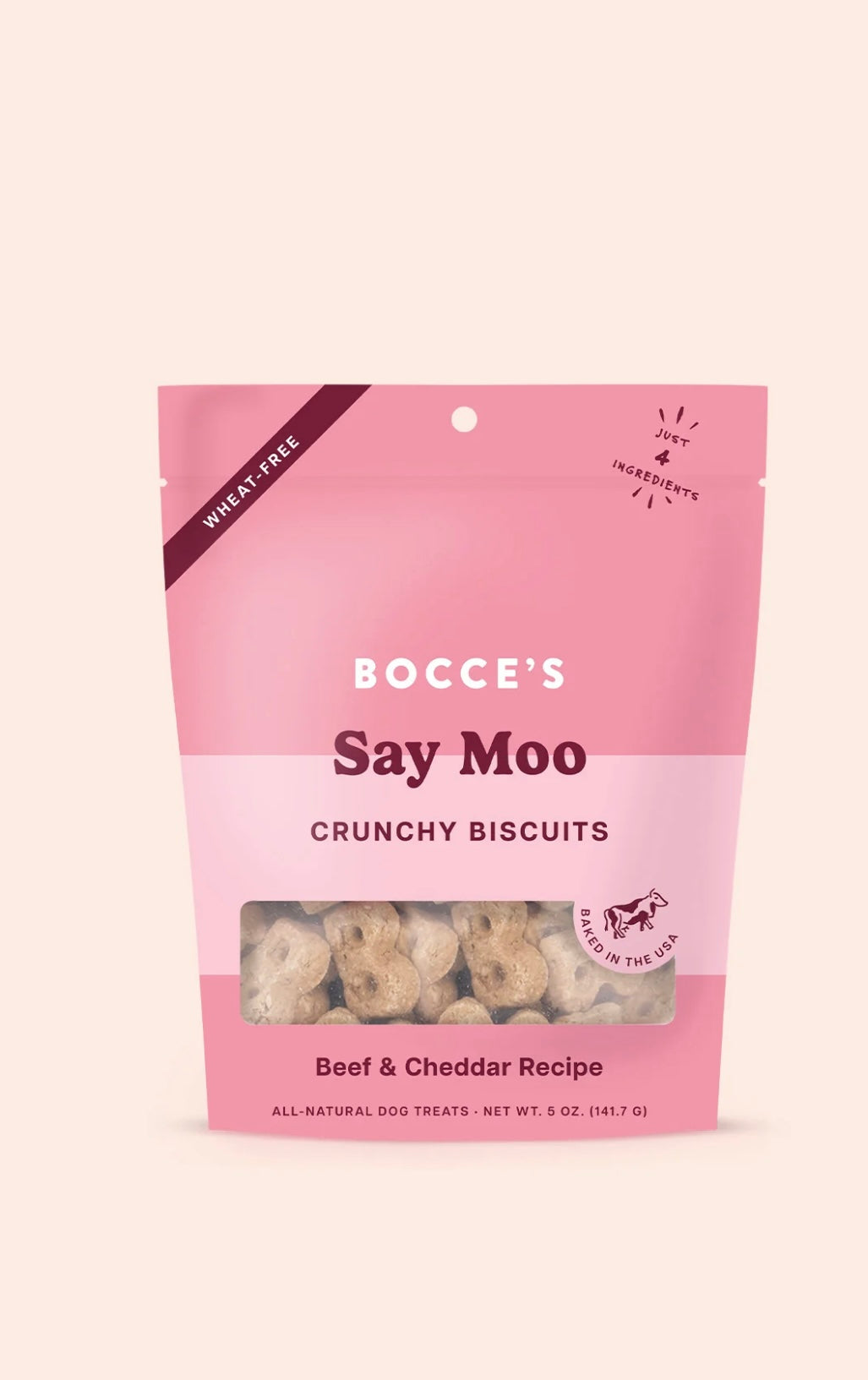 Bocce's Bakery Say Moo Beef & Cheddar Recipe Soft & Chewy Dog Treats, 5oz pouch