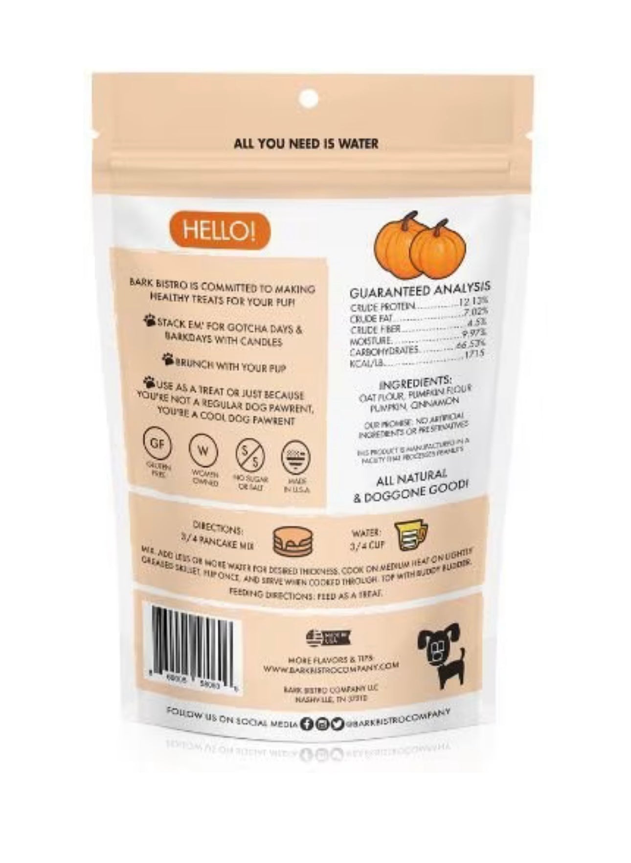 Bark Bistro Company Pooch Pancakes Pumpkin Pup Dog Treat, 14-oz bag