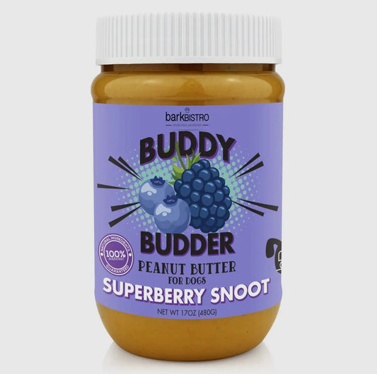 Bark Bistro Company Buddy Budder Superberry Snoot Peanut Butter Lickable Dog Treat, 17-oz jar