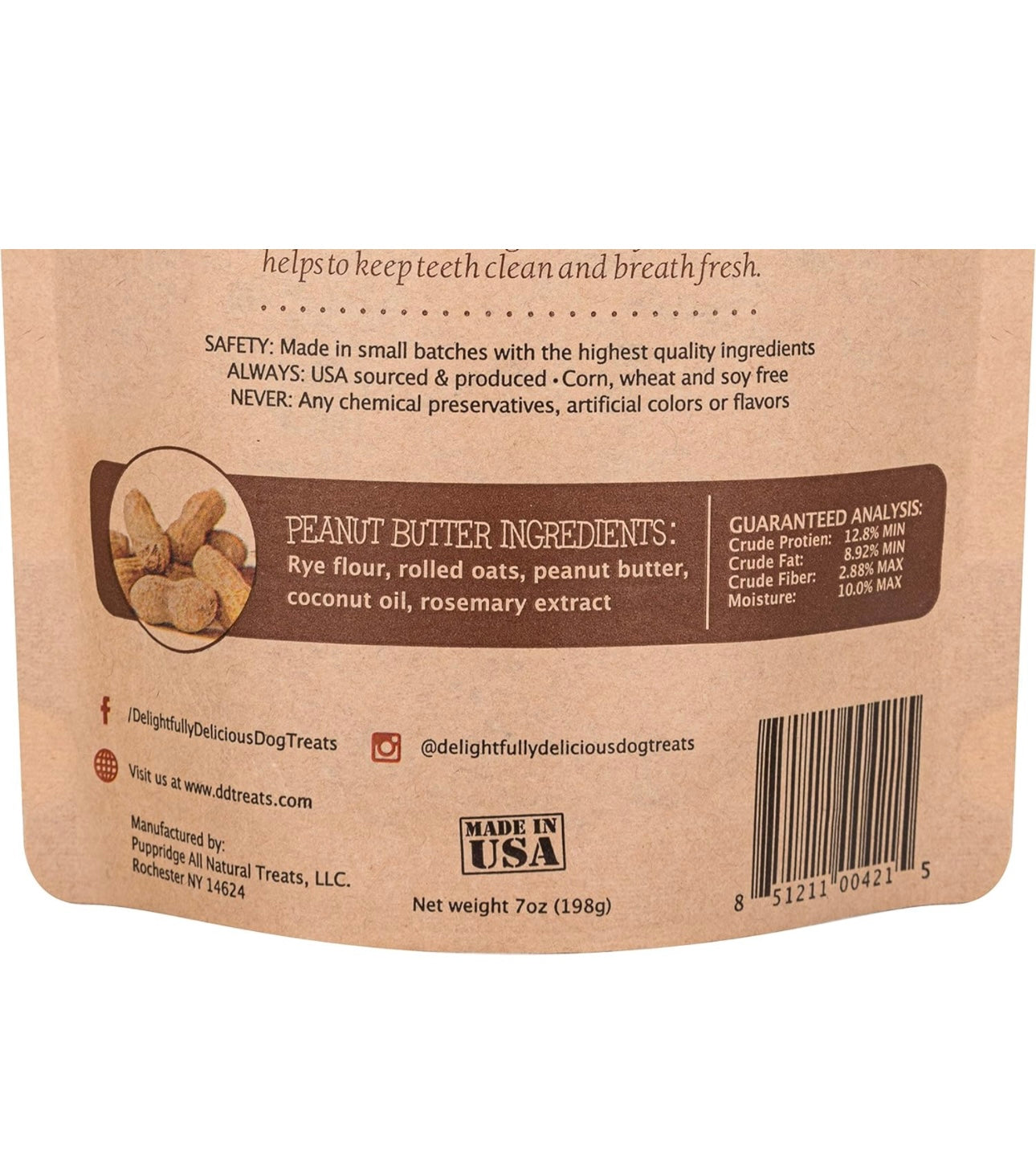 Delightfully Delicious Dog Treats Made in USA All Natural Oven Baked Training Treat with Peanut Butter | Easy to Digest, 7oz pouch