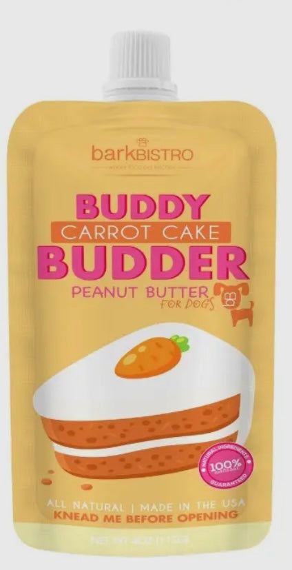 Bark Bistro Company Buddy Budder Carrot Cake Peanut Butter Lickable Dog Treat, 4oz pouch